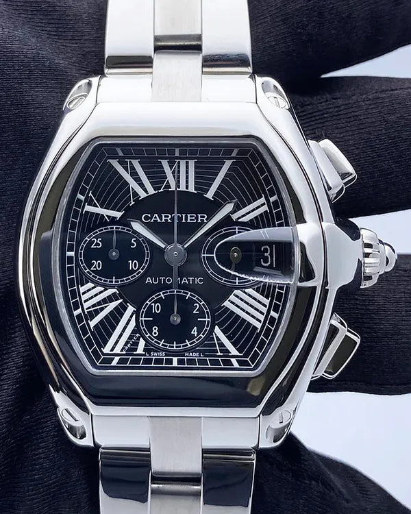 Cartier Roadster Chronograph 43MM Black Dial Steel Bracelet (W62020X6)