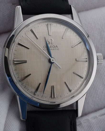Omega Seamaster 34MM Silver "Linen" Dial Aftermarket Leather Strap (14773-1SC)