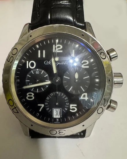 Breguet Type XX Transatlantique 39.5MM Black Dial Aftermarket Leather Strap (3820ST/H2/9W6/54153)