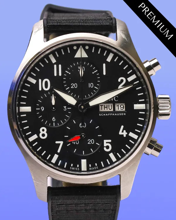 2022 IWC Schaffhausen Pilot Chronograph 43MM Black Dial Rubber Strap (IW378001)