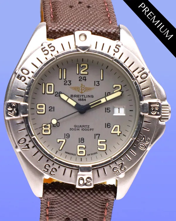 Breitling Colt 38MM Quartz White Dial Aftermarket Leather Strap (A57035)