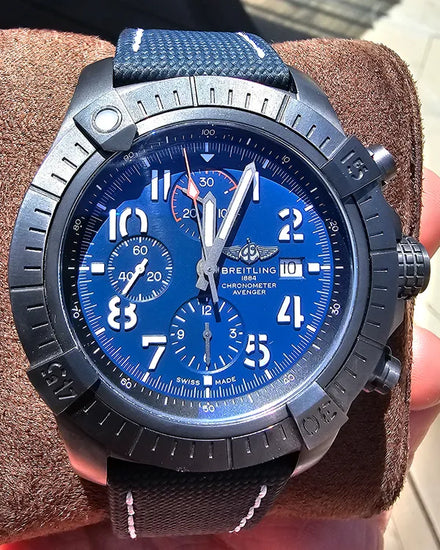 No Reserve - Breitling Avenger "Night Mission" 48MM Blue Dial Leather Strap (V13375)