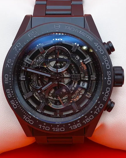 2018 Tag Heuer Carrera Calibre HEUER 01 45MM Skeleton Dial Ceramic Bracelet (CAR2A91.BH0742)