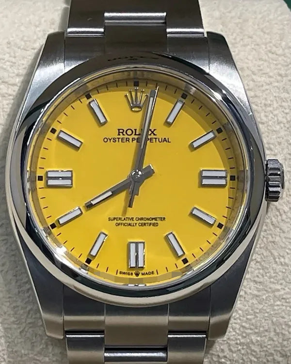 Rolex Oyster Perpetual 36MM Aftermarket Yellow Dial Steel Bracelet (116000)