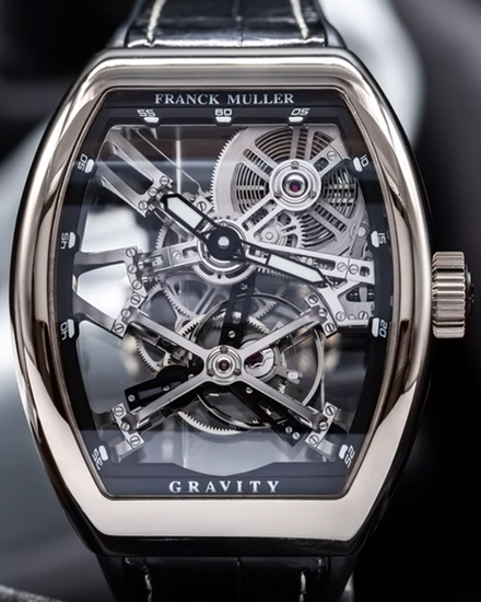 Franck Muller Vanguard Gravity White Gold 44MM Skeleton Dial Leather Strap (V45TGR CS SQT)