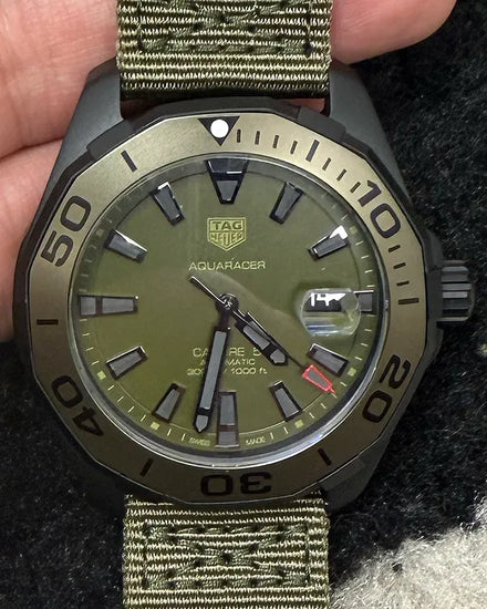 2017 Tag Heuer Aquaracer 43MM Green Dial Textile Strap (WAY208E.FC8222)