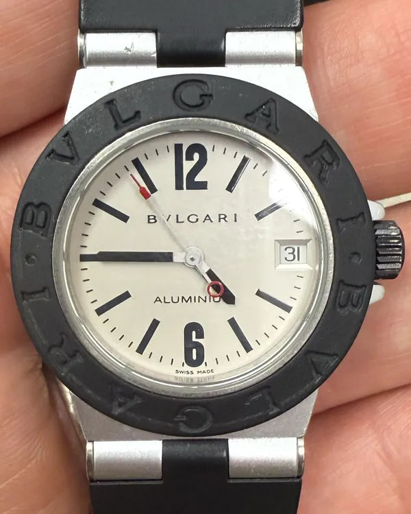 No Reserve - 2015 Bvlgari Diagono Aluminium 32MM Quartz Silver Rubber Strap (AL 32 TA)