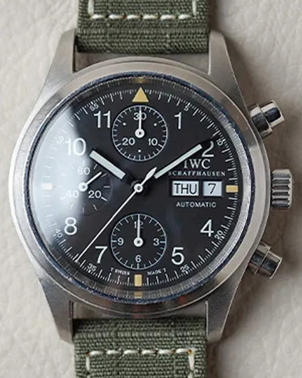 IWC Schaffhausen Pilot Flieger Chronograph 39MM Black Dial Aftermarket Textile Strap (IW370603)