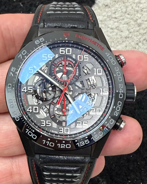 2022 Tag Heuer Carrera Calibre HEUER 01 45MM Skeleton Dial Leather Strap (CAR2A1H.FT6101)