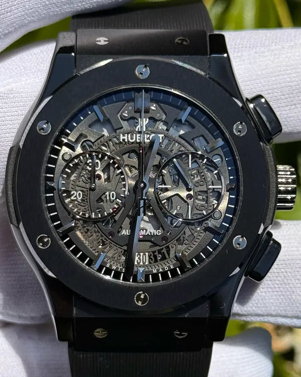 2019 Hublot Classic Fusion Aerofusion "Black Magic" 45MM Skeleton Dial Rubber Strap (525.CM.0170.RX)
