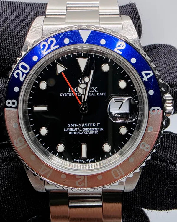 2002 Rolex GMT-Master II "Faded Pepsi" 40MM Black Dial Oyster Bracelet (16710)