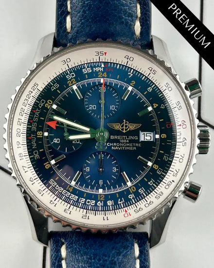 Breitling Navitimer World GMT 46MM Blue Dial Leather Strap (A24322)