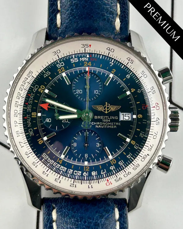 Breitling Navitimer World GMT 46MM Blue Dial Leather Strap (A24322)