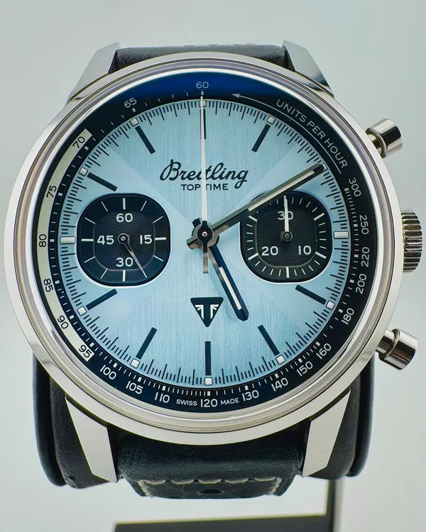 No Reserve - 2023 Breitling Top Time "Triumph" 41MM Ice Blue Dial Leather Strap (A23311121C1X1)