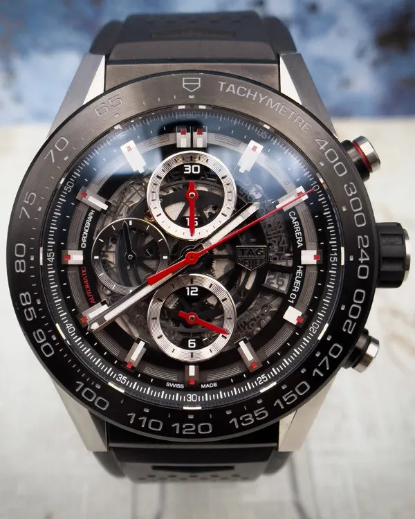 Tag Heuer Carrera Calibre HEUER 01 45MM Skeleton Dial Rubber Strap (CAR2A1Z.FT6044)