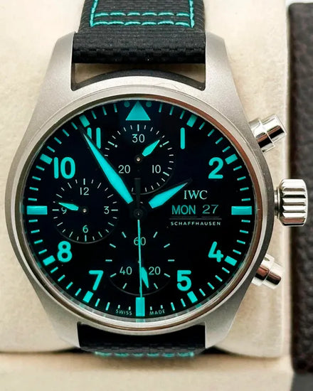 2024 IWC Schaffhausen Pilot Chronograph "Mercedes AMG Petronas F1" 41MM Black Dial Leather Strap (IW388108)