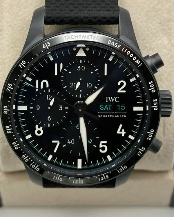 2024 IWC Schaffhausen Pilot Mercedes-AMG Petronas F1 Chronograph 41MM Black Dial Leather Strap (IW388306)