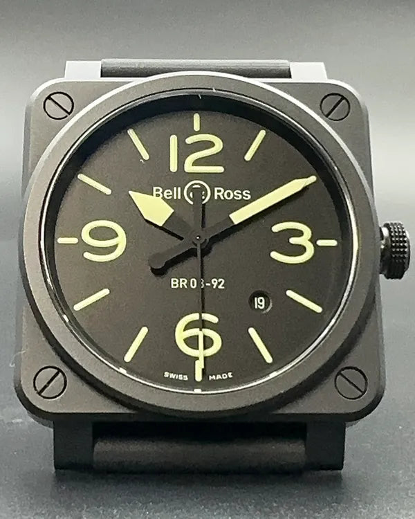 2021 Bell & Ross BR 03 Nightlum 42MM Black Dial Rubber Strap (BR0392-BL3-CE/SCA)
