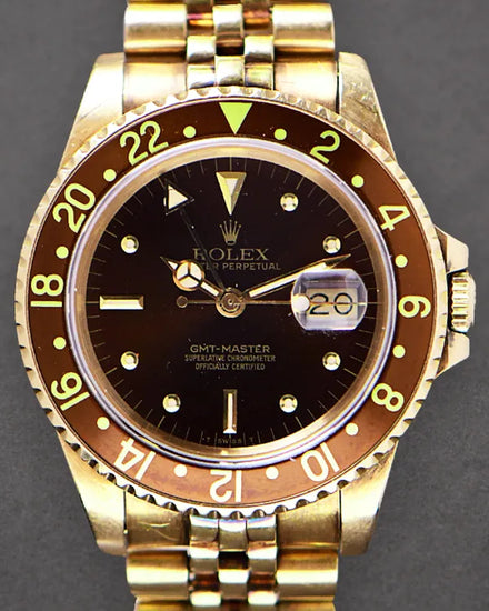 1983 Rolex GMT-Master 40MM "Nipple" Brown Dial Yellow Gold Jubilee Bracelet (16758)
