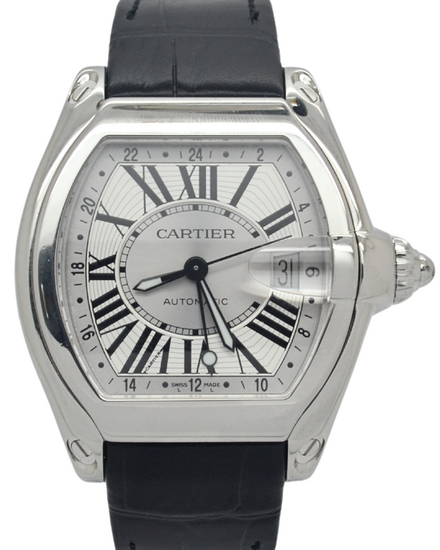 Cartier Roadster GMT XL 42MM Silver Dial Aftermarket Leather Strap (2722)