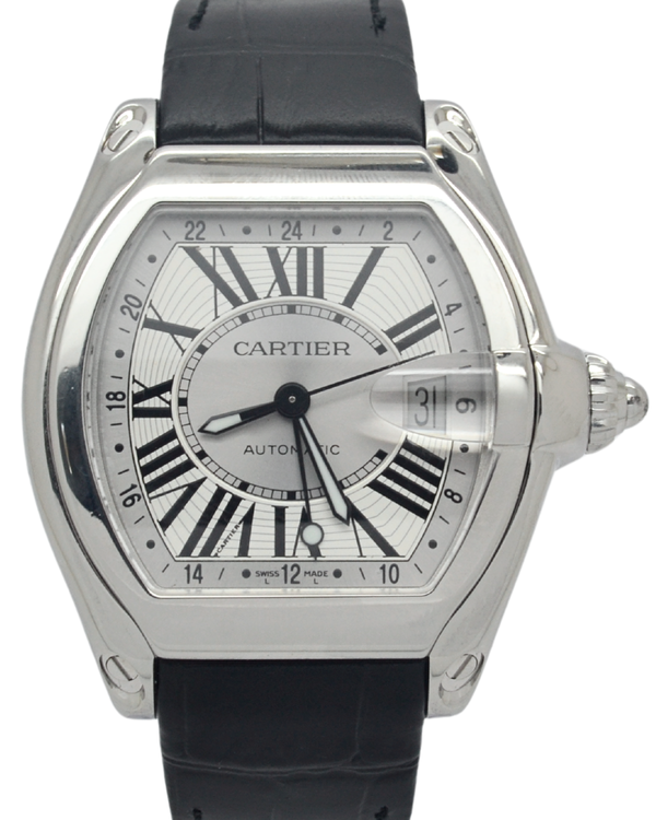Cartier Roadster GMT XL 42MM Silver Dial Aftermarket Leather Strap (2722)