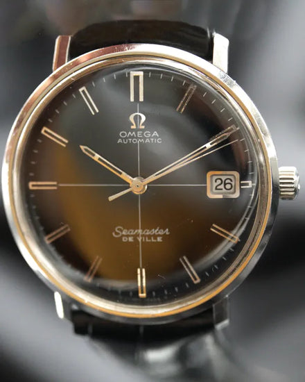 1965 Omega De Ville 34MM Black Dial Aftermarket Leather Strap (166.033)