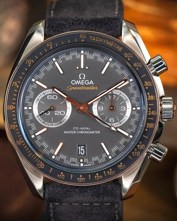 2018 Omega Speedmaster Racing 44.25MM Grey Dial Aftermarket Leather Strap (329.23.44.51.06.001)