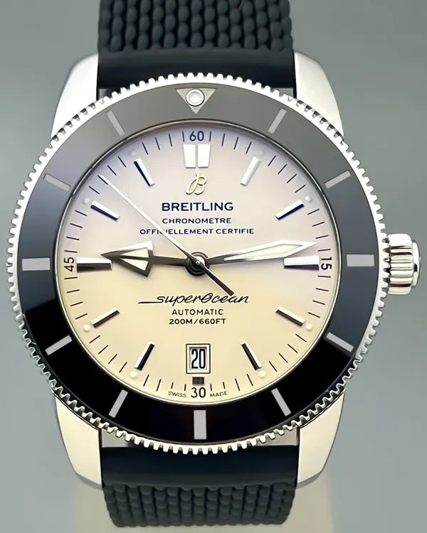 No Reserve - Breitling Superocean Heritage II 46MM Cream Dial Rubber Strap (AB2020)