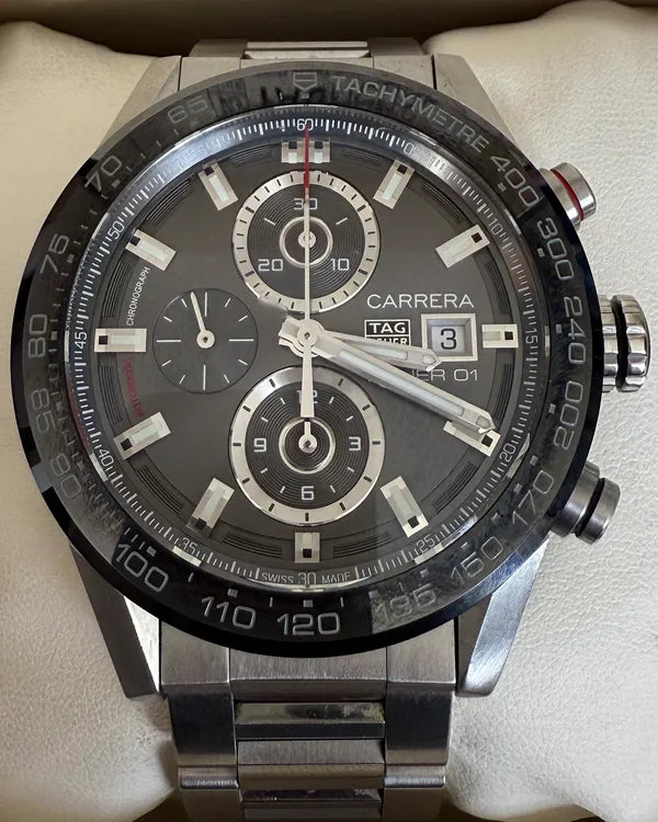 Tag Heuer Carrera Calibre HEUER 01 43MM Grey Dial Steel Bracelet (CAR201W-0)