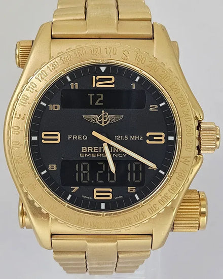 2008 Breitling Emergency 44MM Quartz Black Dial Yellow Gold Bracelet (K56121.1)
