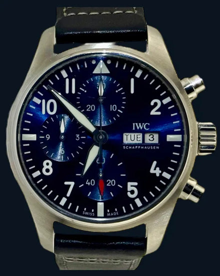 2021 IWC Schaffhausen Pilot Chronograph 41MM Blue Dial Leather Strap (IW388101)