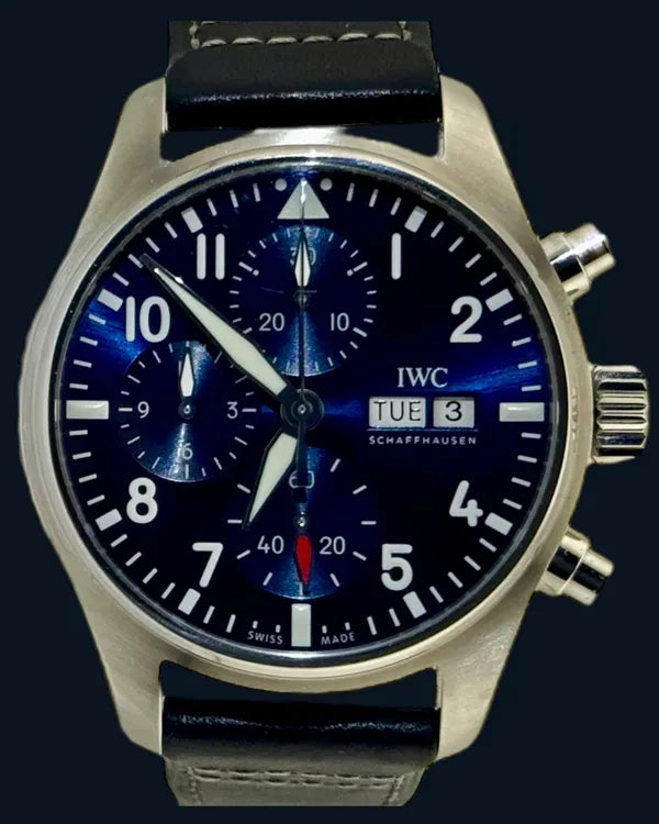 2021 IWC Schaffhausen Pilot Chronograph 41MM Blue Dial Leather Strap (IW388101)