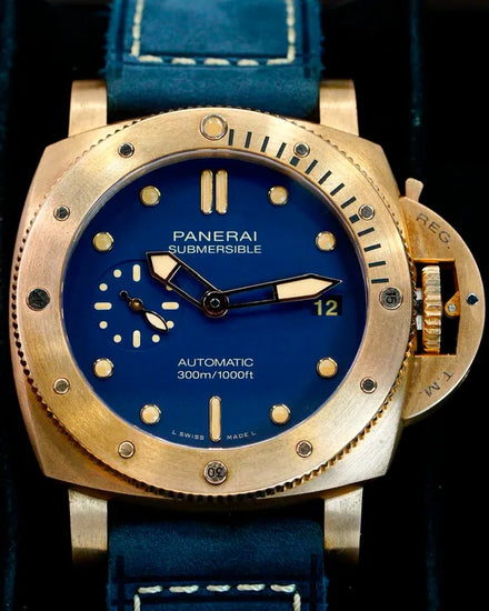 Panerai Submersible Bronze Blu Abisso 42MM Blue Dial Leather Strap (PAM01074)