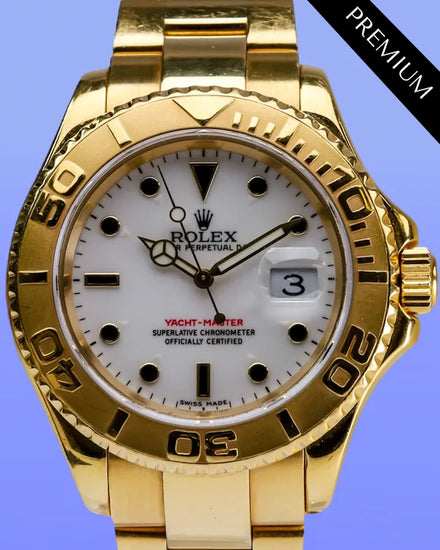 No Reserve - (K Serial) Rolex Yacht-Master 40MM White Dial Yellow Gold Oyster Bracelet (16628B)