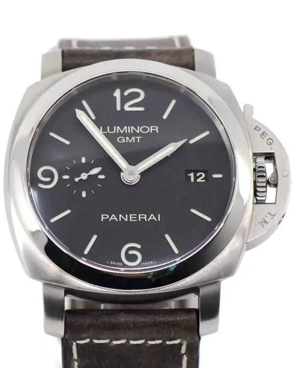 2011 Panerai Luminor 1950 3 Days GMT 44MM Black Dial Leather Strap (PAM00320)