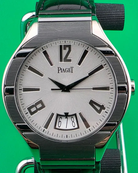 Piaget Polo Fortyfive 43MM Silver Dial Leather Strap (P10383)