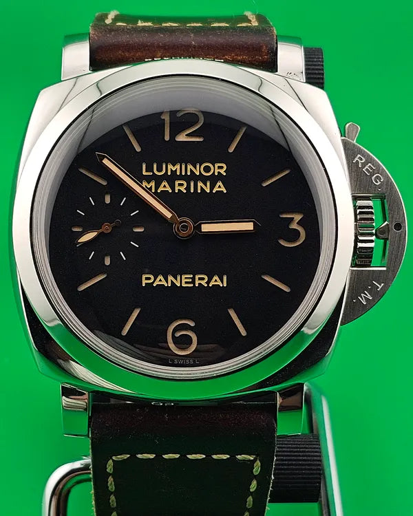 2015 (R serial) Panerai Luminor Marina 1950 3 Days 47MM Black Dial Leather Strap (PAM00422)
