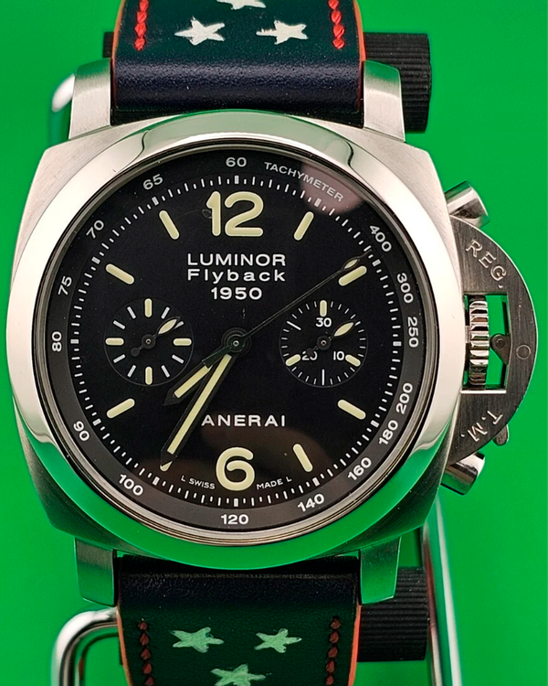 Panerai Luminor 1950 3 Days Chrono Flyback 44MM Black Dial Aftermarket Textile Strap (PAM00212)