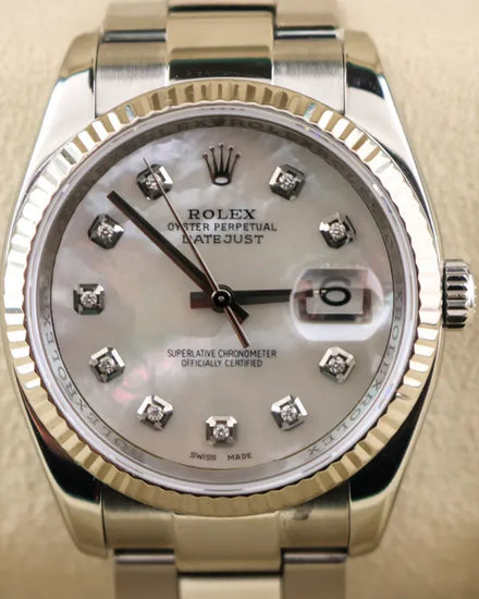 2008 (M Serial) Rolex Datejust 36MM Aftermarket Mother of Pearl Dial Oyster Bracelet (116234)