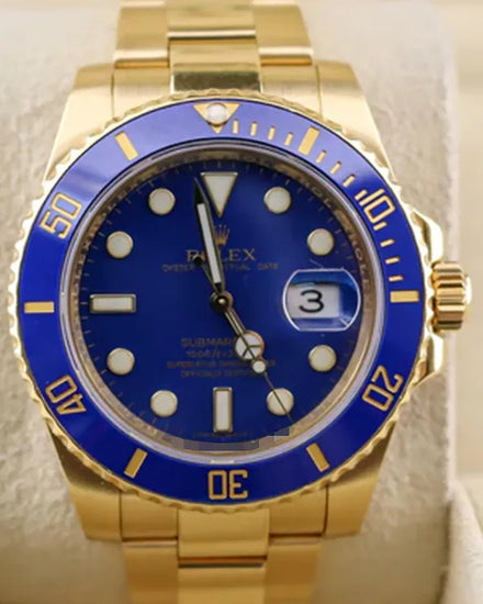 2012 Rolex Submariner Date 40MM Blue Dial Yellow Gold Oyster Bracelet (116618LB)