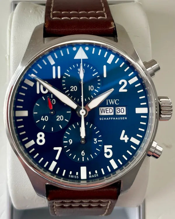 2016 IWC Schaffhausen Pilot Chronograph "Le Petit Prince" 43MM Blue Dial Leather Strap (IW377714)