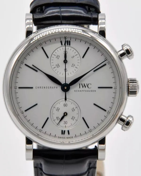 2021 IWC Schaffhausen Portofino Chronograph 39MM Silver Dial Leather Strap (IW391407)