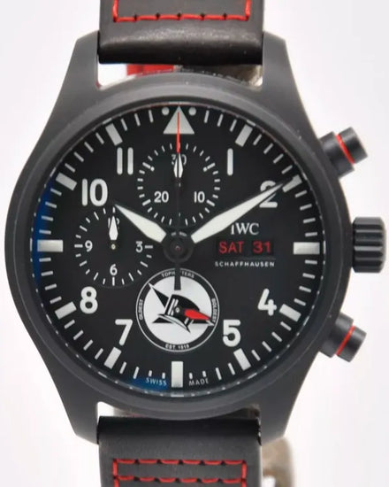 2022 IWC Schaffhausen Pilot "Tophatters" 44.5MM Black Dial Leather Strap (IW389108)