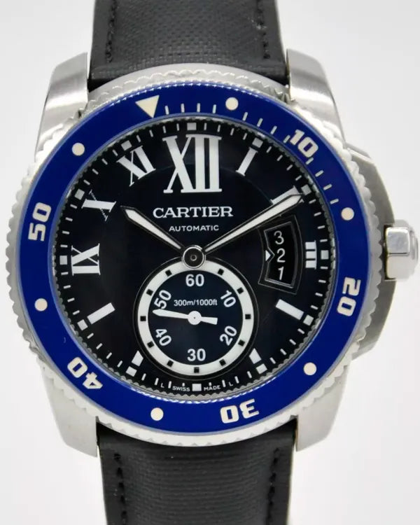 2018 Cartier Calibre de Cartier Diver 42MM Blue Dial Leather Strap (WSCA0010)