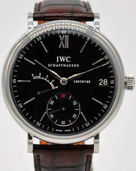 2014 IWC Schaffhausen Portofino Hand-Wound 8 Days 45MM Black Dial Leather Strap (IW510102)