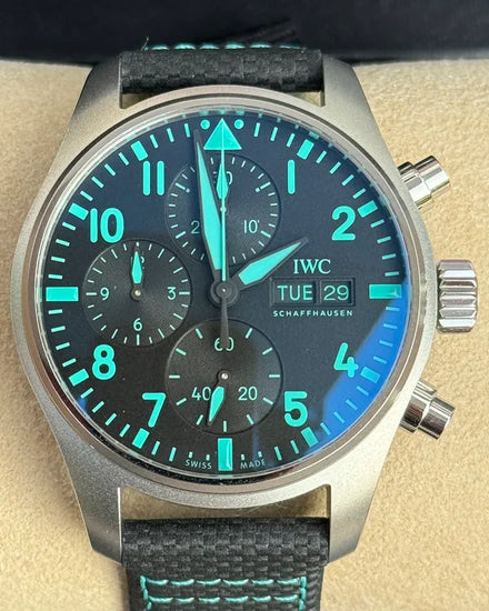 2025 IWC Schaffhausen Pilot Chronograph "Mercedes AMG Petronas F1" 41MM Black Dial Leather Strap (IW388108)