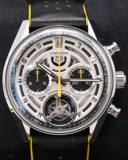 Tag Heuer Carrera Chronograph Tourbillon Porsche Panamericana L. E. 42MM Skeleton Dial Leather Strap (CBS5012.FC6571)