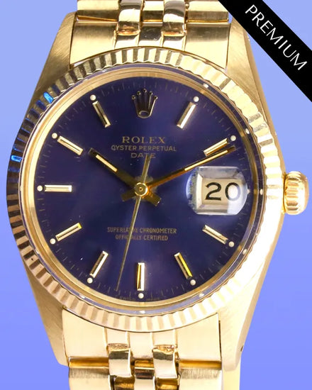 1984 Rolex Oyster Perpetual Date 34MM Indigo Dial Yellow Gold Jubilee Bracelet (15037)