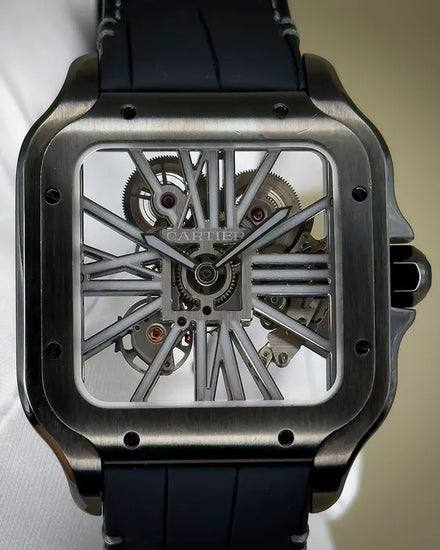 2021 Cartier Santos De Cartier 39.8MM Skeleton Dial Leather Strap (WHSA0009)