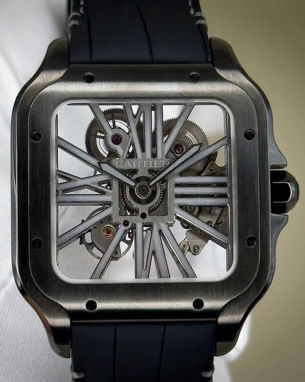 2021 Cartier Santos De Cartier 39.8MM Skeleton Dial Leather Strap (WHSA0009)